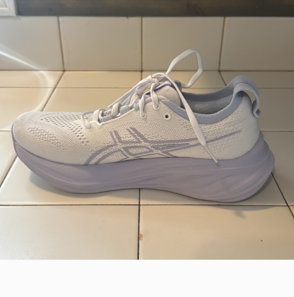 Asics Gel Nimbus 26, Women's White and Purple Running Shoes - Picture 7 of 12